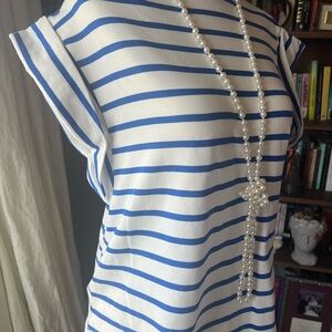 Striped Blue & White Women's Tee NWT Free Assembly Size M Backyard BBQ Nautical